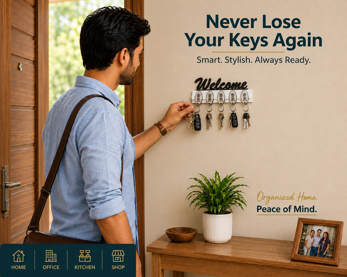 Magnetic Key Stand with 5 Metal Keychains