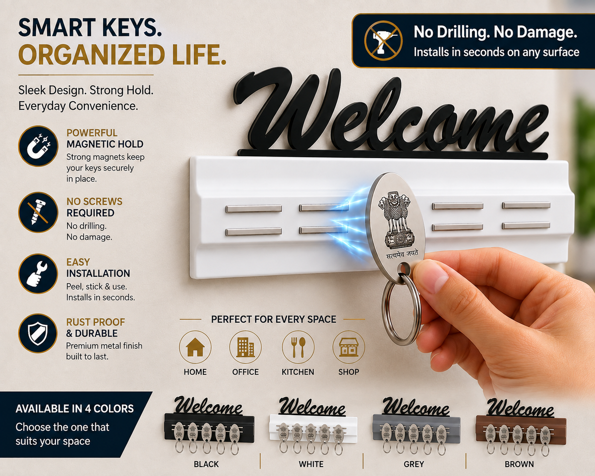 Magnetic Key Stand with 5 Metal Keychains