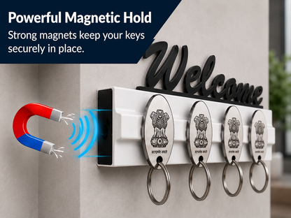 Magnetic Key Stand with 5 Metal Keychains