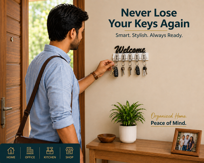 Magnetic Key Stand with 5 Metal Keychains