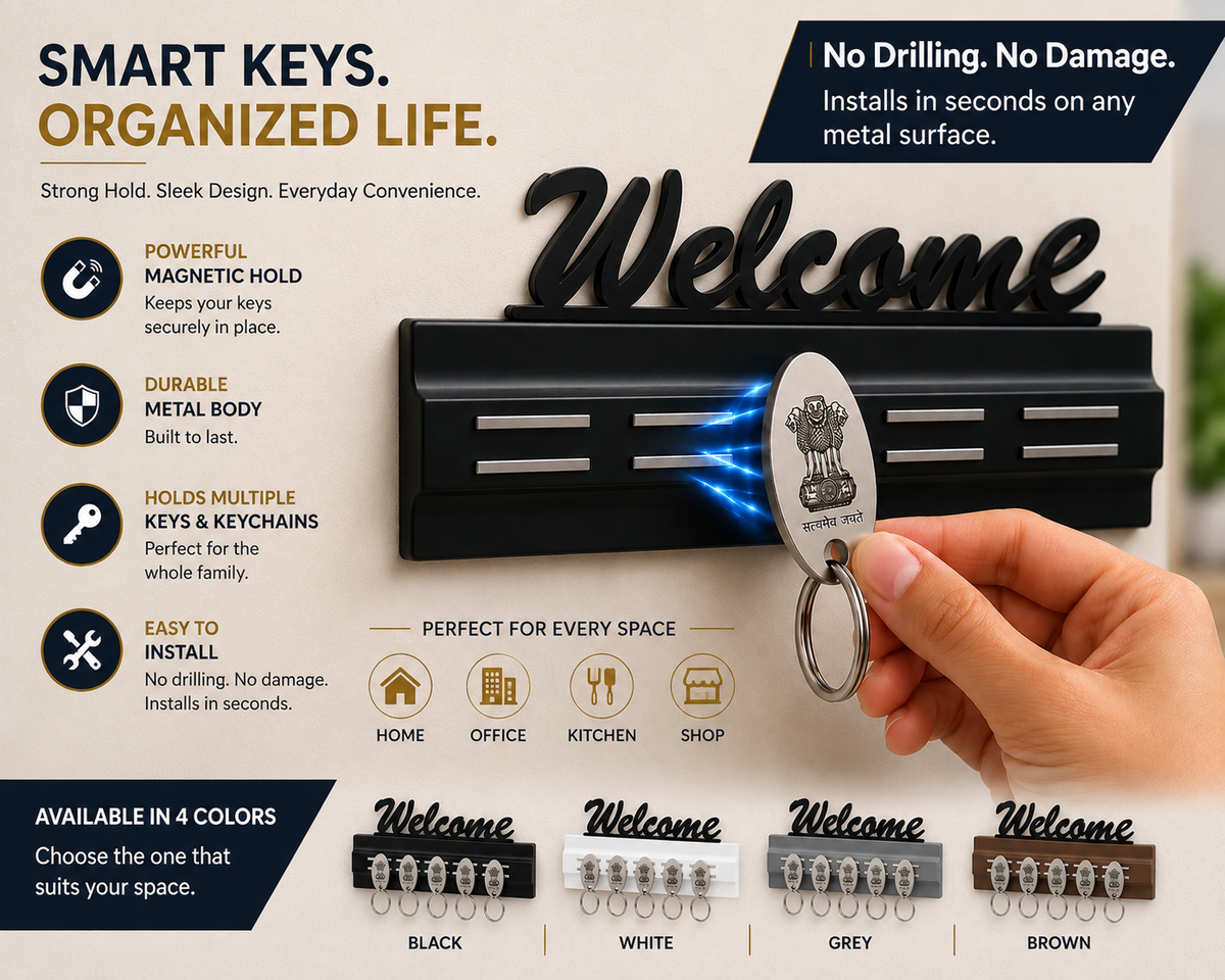 Magnetic Key Stand with 5 Metal Keychains