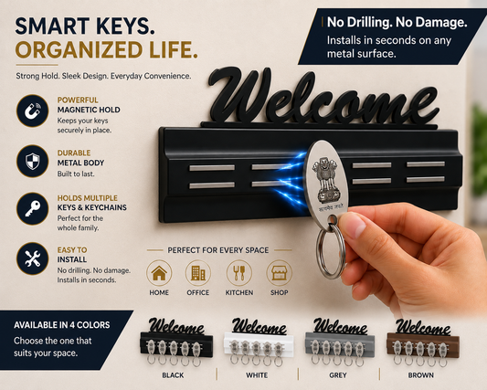 Magnetic Key Stand with 5 Metal Keychains