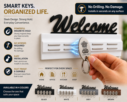 Magnetic Key Stand with 5 Metal Keychains